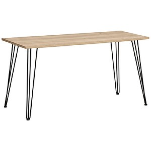MÖBELPARTNER Emmik Schreibtisch weiß-eiche rechteckig, 4-Fuß-Gestell schwarz 138,0 x 60,0 cm