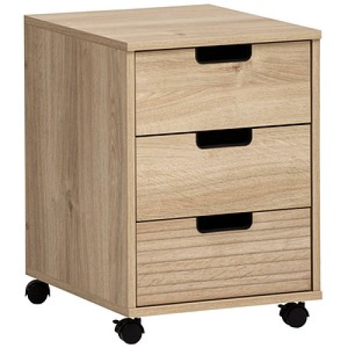 MÖBELPARTNER Emmik Rollcontainer weiß-eiche 3 Auszüge 40,0 x 50,0 x 57,0 cm