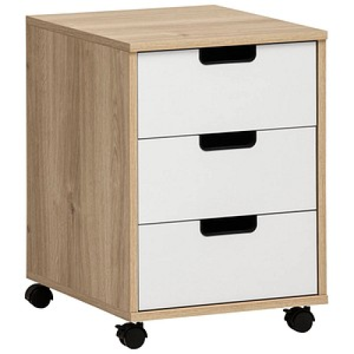 MÖBELPARTNER Emmik Rollcontainer weiß-eiche, weiß 3 Auszüge 40,0 x 50,0 x 57,0 cm