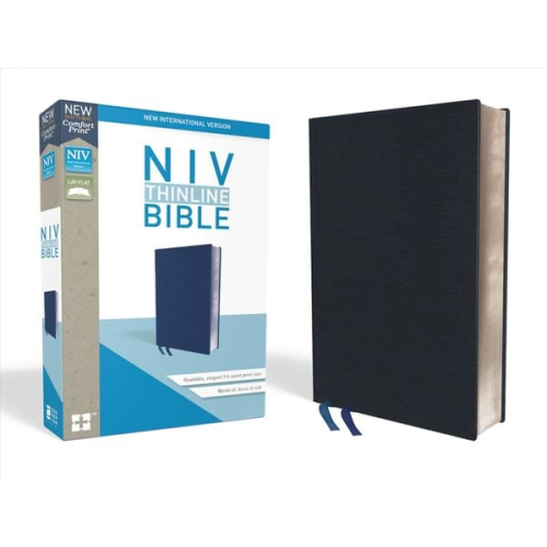 Zondervan - NIV, Thinline Bible, Bonded Leather, Navy, Indexed, Red Letter Edition