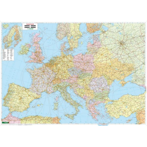Europa politisch, Straßenkarte 1:3.500.000, Poster metallbestäbt, freytag & berndt