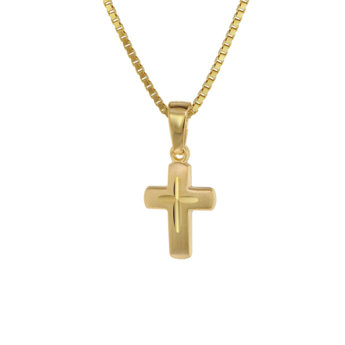 trendor 75273 Kreuz-Anhänger für Kinder Gold 585 (14 Kt.) + Plattierte Kette