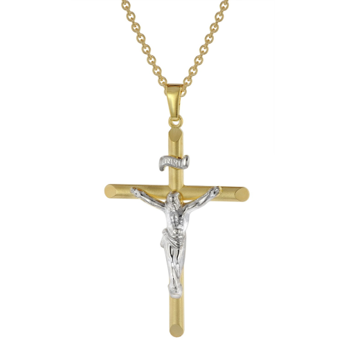 trendor 39040 Kreuz-Anhänger 333 Gold Bicolor 18 mm + Vergoldete Silberkette