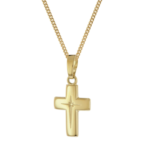 trendor 28392 Kreuz-Anhänger für Kinder Gold 585/14K mit goldplattierter Kette