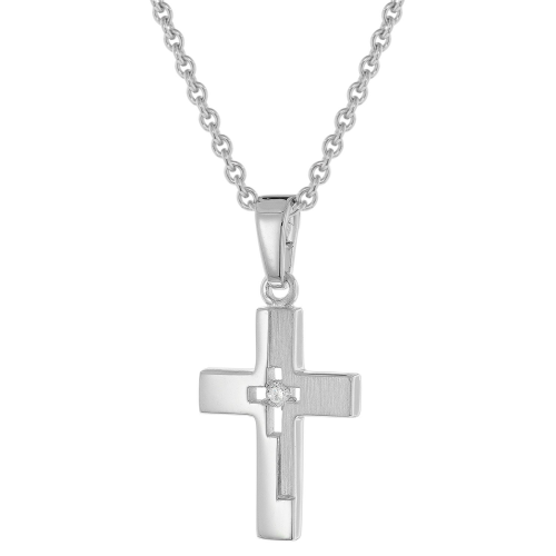 trendor 28402 Kinder-Halskette Mit Kleinem Kreuz 925 Silber Rhodiniert