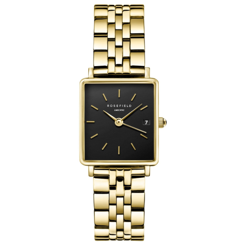 Rosefield QMBG-Q025 Damen-Armbanduhr Quarz Boxy XS Goldfarben/Schwarz