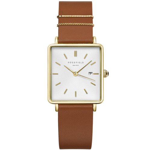 Rosefield QSCG-Q029 Damenarmbanduhr Quarz Boxy Braun/Goldfarben