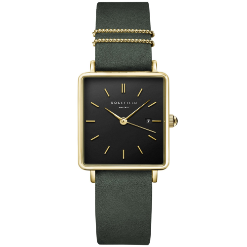 Rosefield QBFGG-Q031 Damenuhr Quarz Boxy Waldgrün/Goldfarben