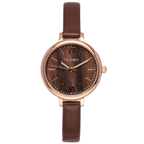 Holzkern Damenuhr Quarz Shirin Walnuss/Roségoldfarben