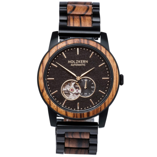 Holzkern Herrenuhr Automatik San Francisco Zebrano/Ahorn