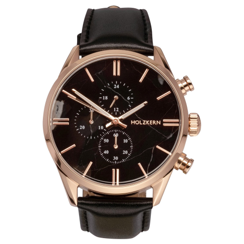 Holzkern Herren-Quarzuhr Chronograph Relational Marmor/Roségoldfarben