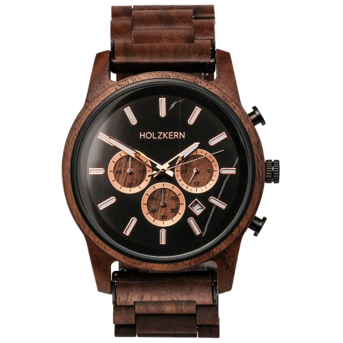 Holzkern Herrenuhr Quarz Chronograph Buschwerk Walnuss/Marmor