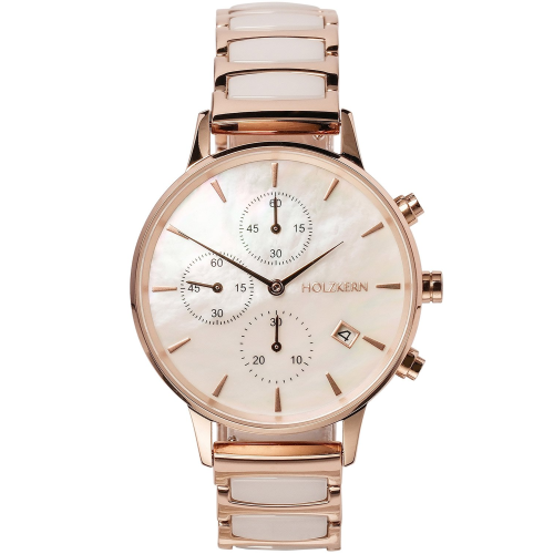 Holzkern Damenuhr Chronograph Shiny Perlmutt/Keramik