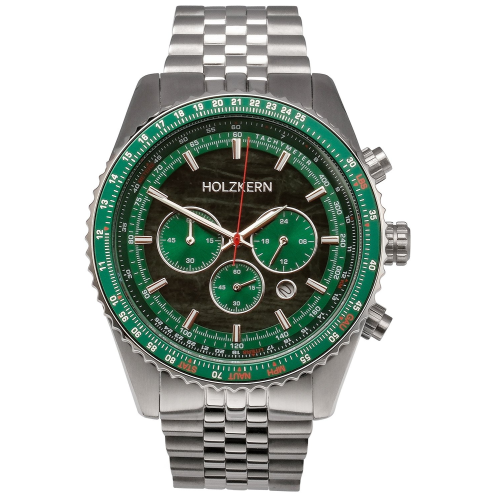 Holzkern Herrenuhr Chronograph Openhorizon Marmor Grün/Silberfarben
