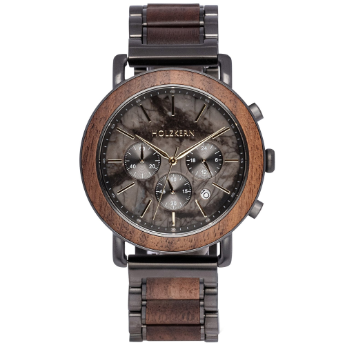 Holzkern Herrenuhr Quarz Chronograph Askja Walnuss/Marmor