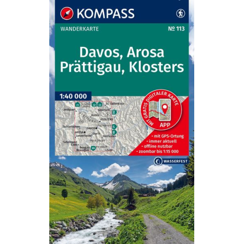 KOMPASS Wanderkarte 113 Davos, Arosa, Prättigau, Klosters 1:40.000