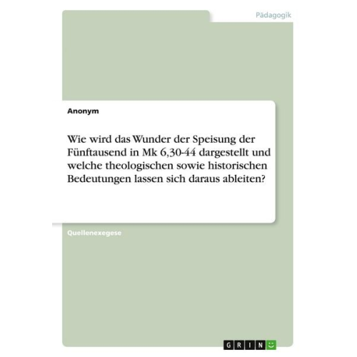 Wie wird das Wunder der Speisung der Fünftausend in Mk 6,30-44 dargestellt und welche theologischen sowie historischen Bedeutungen lassen sich daraus