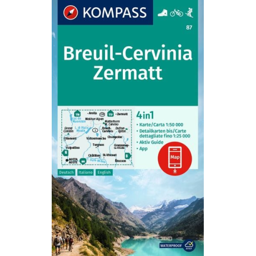 KOMPASS Wanderkarte 87 Breuil-Cervinia, Zermatt 1:50.000