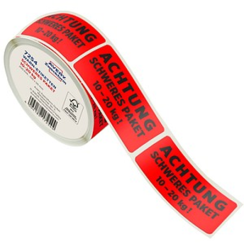 200 AVERY Zweckform Warnetiketten rot »ACHTUNG SCHWERES PAKET 10-20 kg!« 100,0 x 50,0 mm