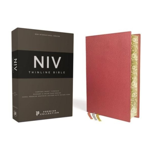 Zondervan - Niv, Thinline Bible, Premium Goatskin Leather, Coral, Premier Collection, Black Letter, Gauffered Edges, Comfort Print
