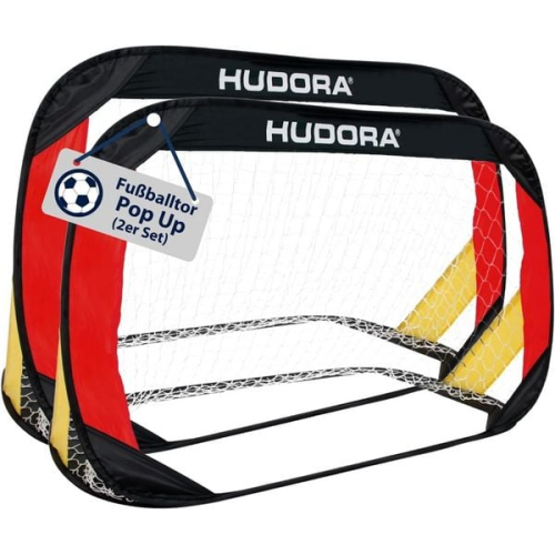 HUDORA 76944 - Pop Up Fußballtor (2er Set), schwarz/rot/gold, Maße: 120x80x80cm