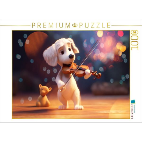 CALVENDO Puzzle Hund Milow mit der Geige | 1000 Teile Lege-Größe 64x48cm Foto-Puzzle für glückliche Stunden