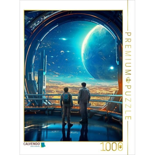 CALVENDO Puzzle Vater und Sohn auf einer Raumstation | 1000 Teile Lege-Größe 64x48cm Foto-Puzzle für glückliche Stunden