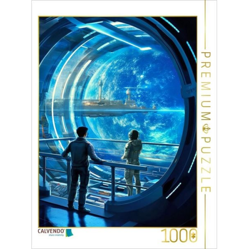 CALVENDO Puzzle Raumstation über einem Planeten | 1000 Teile Lege-Größe 64x48cm Foto-Puzzle für glückliche Stunden