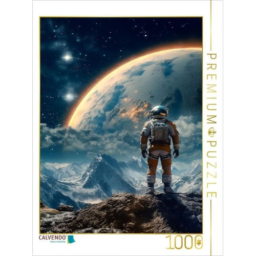 CALVENDO Puzzle Gipfelstürmer - Astronaut auf dem Gipfel eines fremden Berges | 1000 Teile Lege-Größe 64x48cm Foto-Puzzle für glückliche Stunden