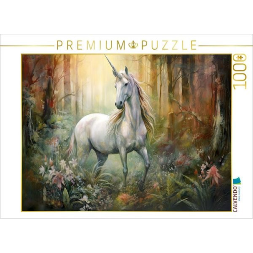 CALVENDO Puzzle Einhorn im herbstlichen Wald | 1000 Teile Lege-Größe 64x48cm Foto-Puzzle für glückliche Stunden