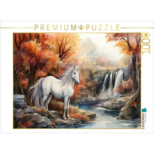 CALVENDO Puzzle Einhorn am Wasserfall | 1000 Teile Lege-Größe 64x48cm Foto-Puzzle für glückliche Stunden