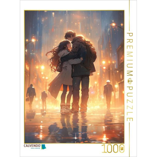 CALVENDO Puzzle Manga - Liebespärchen im Regen in der Stadt | 1000 Teile Lege-Größe 64x48cm Foto-Puzzle für glückliche Stunden