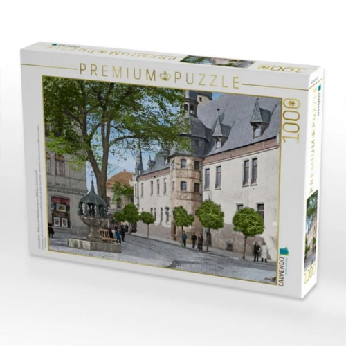 CALVENDO Puzzle Aschersleben - Rathaus und Hennebrunnen um 1906 (aus Schwarzweiß) | 1000 Teile Lege-Größe 64x48cm Foto-Puzzle für glückliche Stunden