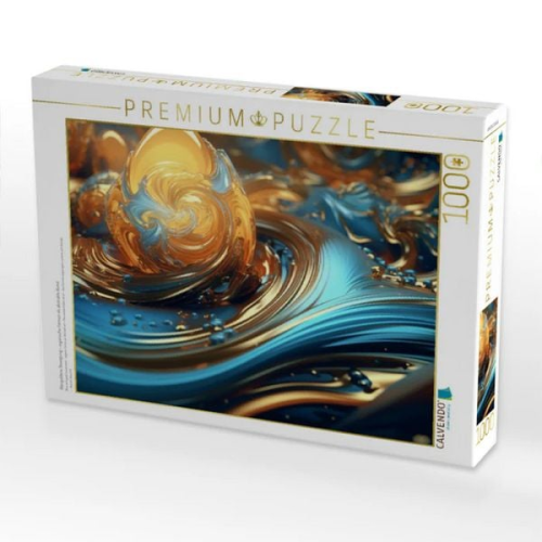 CALVENDO Puzzle Blaugoldene Bewegung - organische Formen als abstrakte Kunst | 1000 Teile Lege-Größe 64x48cm Foto-Puzzle für glückliche Stunden