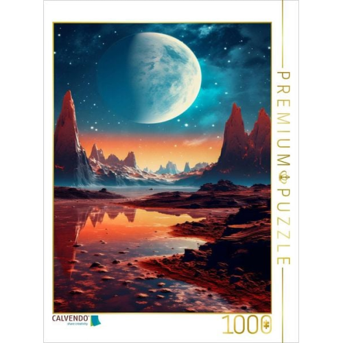 CALVENDO Puzzle Mond steht über einem steinigen Planeten | 1000 Teile Lege-Größe 64x48cm Foto-Puzzle für glückliche Stunden