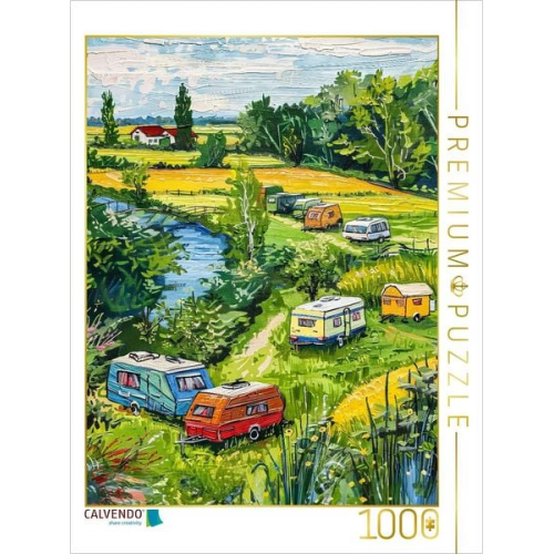 CALVENDO Puzzle Wohnwagenidylle in Holland auf einer Wiese | 1000 Teile Lege-Größe 64x48cm Foto-Puzzle für glückliche Stunden