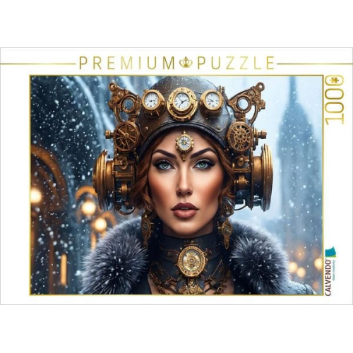 CALVENDO Puzzle Reporterin mit Radiowellenempfangskappe im Schneegestöber | 1000 Teile Lege-Größe 64x48cm Foto-Puzzle für glückliche Stunden