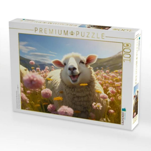 CALVENDO Puzzle Fröhliches Schaf auf der Blumenwiese | 1000 Teile Lege-Größe 64x48cm Foto-Puzzle für glückliche Stunden