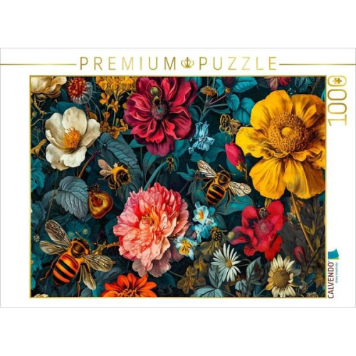 CALVENDO Puzzle Summende Bienen im Blumenbett. | 1000 Teile Lege-Größe 64x48cm Foto-Puzzle für glückliche Stunden