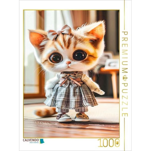 CALVENDO Puzzle Kätzchen in einem karierten Kleid | 1000 Teile Lege-Größe 64x48cm Foto-Puzzle für glückliche Stunden