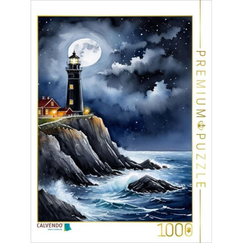 CALVENDO Puzzle Leuchtturm im Mondlicht | 1000 Teile Lege-Größe 64x48cm Foto-Puzzle für glückliche Stunden