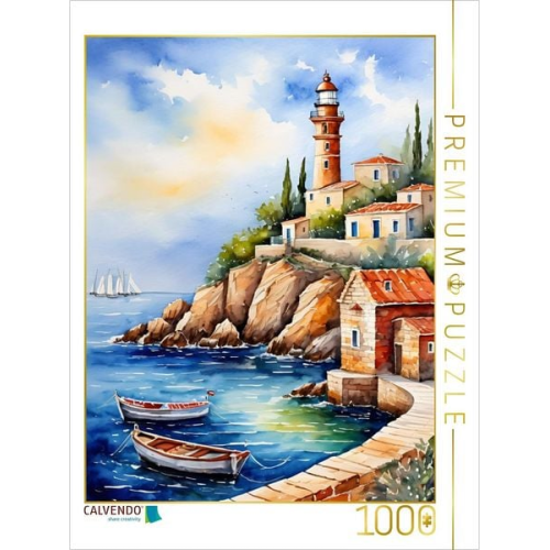 CALVENDO Puzzle Leuchtturm vor dem Hafen | 1000 Teile Lege-Größe 64x48cm Foto-Puzzle für glückliche Stunden