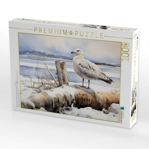 CALVENDO Puzzle Mit der Fähre zur InselEine Möwe wartet auf den Frühling | 1000 Teile Lege-Größe 64x48cm Foto-Puzzle für glückliche Stunden
