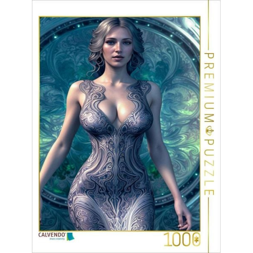 CALVENDO Puzzle Scarlet in gedecktem Grün mit fantasievoll verschlungenem Design | 1000 Teile Lege-Größe 64x48cm Foto-Puzzle für glückliche Stunden