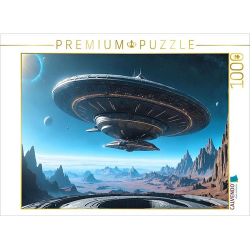 CALVENDO Puzzle Untertasse bei der Landung auf einem Alien-Planeten | 1000 Teile Lege-Größe 64x48cm Foto-Puzzle für glückliche Stunden