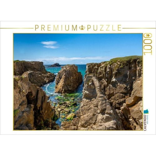 CALVENDO Puzzle Blick an der Felsküste auf ein blau und grün schimmerndes Wasser | 1000 Teile Lege-Größe 64x48cm Foto-Puzzle für glückliche Stunden