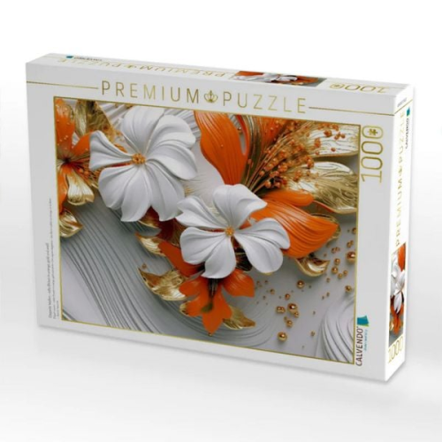 CALVENDO Puzzle Elegante Wellen - edle Blüten in orange, gold und weiß | 1000 Teile Lege-Größe 64x48cm Foto-Puzzle für glückliche Stunden