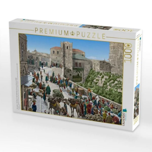 CALVENDO Puzzle Jerusalem - Der Basar in der Straße des Turms von David um 1900 | 1000 Teile Lege-Größe 64x48cm Foto-Puzzle für glückliche Stunden