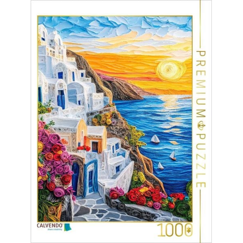 CALVENDO Puzzle Santorin mit Sonnenuntergang | 1000 Teile Lege-Größe 64x48cm Foto-Puzzle für glückliche Stunden