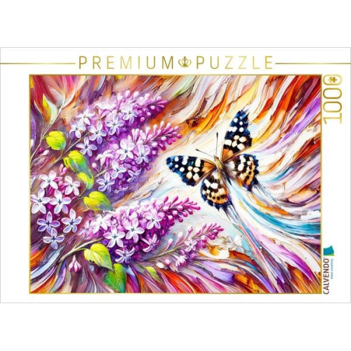 CALVENDO Puzzle Waldbrettspielfalter an Flieder in Ölmalerei | 1000 Teile Lege-Größe 64x48cm Foto-Puzzle für glückliche Stunden